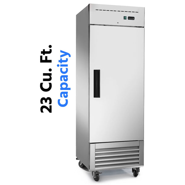 Reach-In Refrigerator, 27", Solid Door, 23 Cu. Ft., Stainless Steel, Commercial, 6-Year Warranty