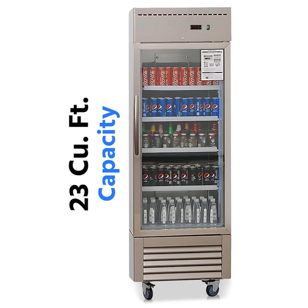 Reach-In Refrigerator, 27", Glass Door, 23 Cu.Ft., Stainless Steel, 6-Year Warranty
