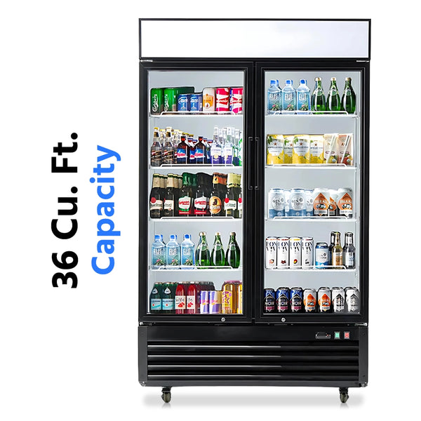2 Door Reach-in Merchandiser, 48", Stainless Steel, 6 Shelves, 36 Cu.ft, 115v, 33°F to 40°F