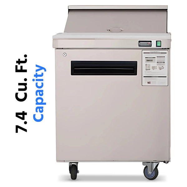 Sandwich Prep Table Refrigerator, 27", 1 Door, 8 Pans, 7.4 Cu. Ft., Stainless Steel, 6-Year Warranty