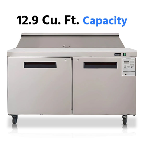 Sandwich Prep Table Refrigerator, 48", 2 Doors, 12 Pans, 12.9 Cu. Ft., Stainless Steel, 6-Year Warranty