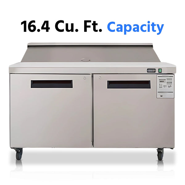 Sandwich Prep Table Refrigerator, 60", 2 Doors, 16 Pans, 16.4 Cu. Ft., Stainless Steel, 3-Year Warranty