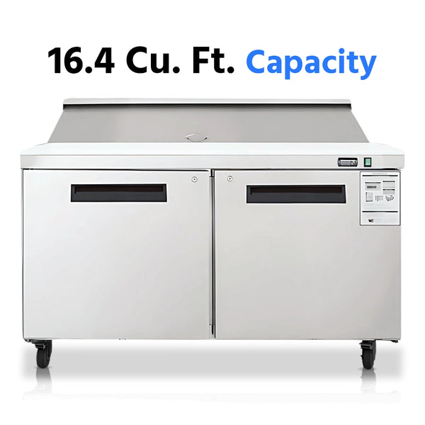 Sandwich Prep Table Refrigerator, 60", 3 Doors, 24 Pans, 16.4 Cu. Ft., Stainless Steel, 6-Year Warranty