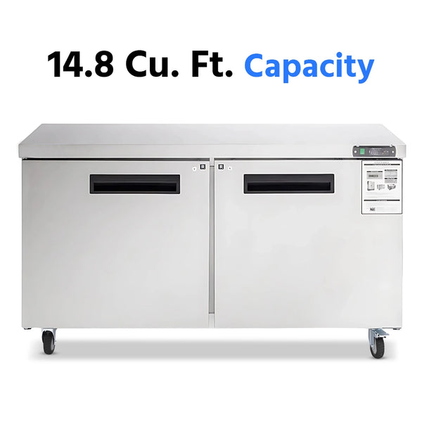 Undercounter Refrigerator, 60", 2 Doors, 14.8 Cu. Ft., Stainless Steel, 6-Year Warranty