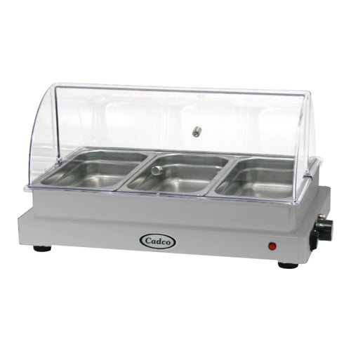 Cadco WTBS-3N-HD 3-Compartment Third Size Electric Heavy-Duty Buffet Server with Roll Top Lid - 120V