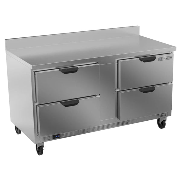 Beverage-Air WTRD60AHC-4-FIP 60" Compact Worktop Refrigerator with Four Drawers and 4" Foamed-In-Place Backsplash