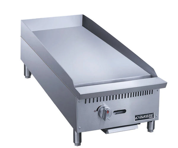 Dukers 12" Restaurant Gas Griddle Single Burner, 29,000 BTU, Stainless Steel, 1-Year Warranty