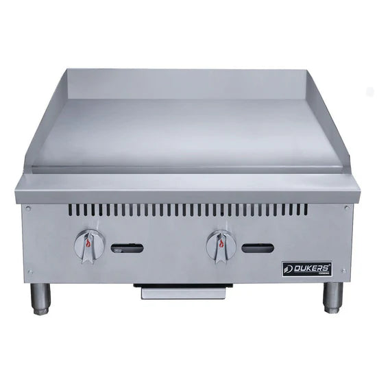 Dukers 24" Restaurant Gas Griddle - 2 Burner, 60,000 BTU, Stainless Steel, 1-Year Warranty