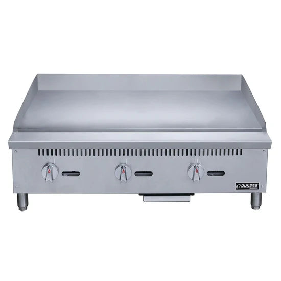Dukers 36" Restaurant Gas Griddle - 3 Burner, 90,000 BTU, Stainless Steel, 1-Year Warranty