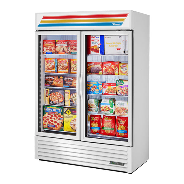 True GDM-49F-HC-TSL01 54 1/8" Two Section Display Freezer w/ Swing Doors Bottom Mount Compressor